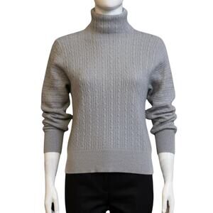 Tahari Gray Cable Knit Mock Neck Sweater Women’s Long Sleeve Classic Cozy- M